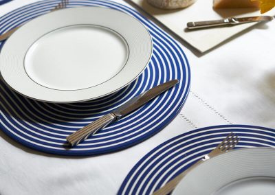 Navy and white lacquer stripe placemat