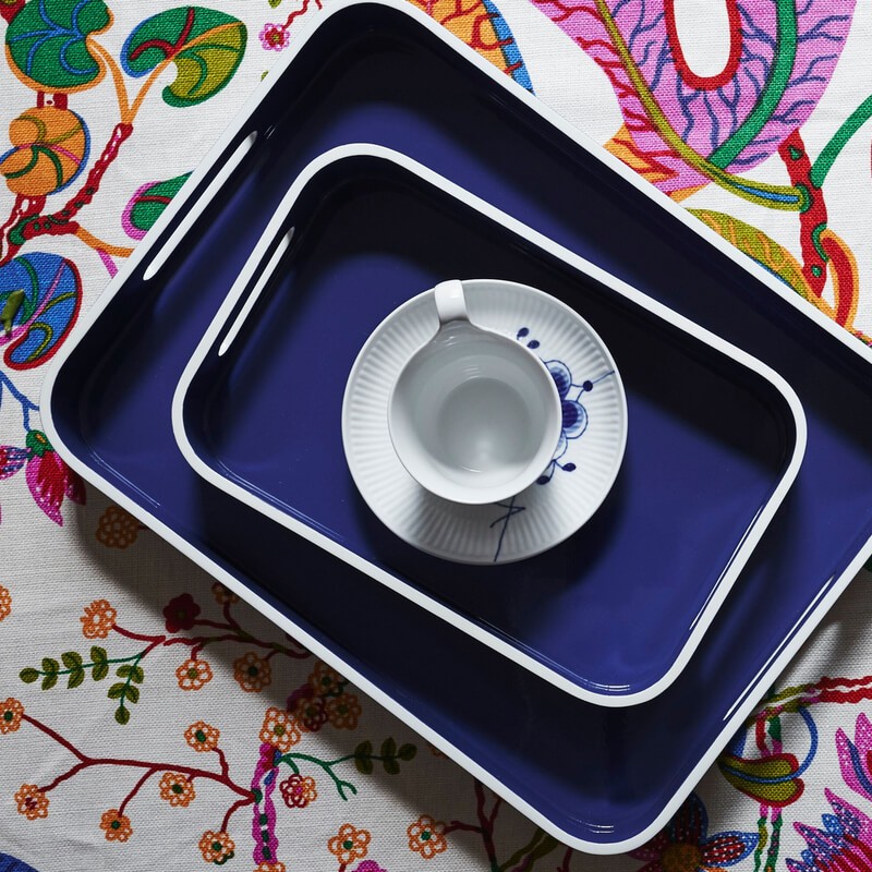Navy and white lacquer tray