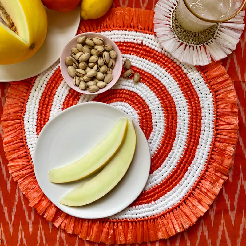 Orange and white fringe placemat