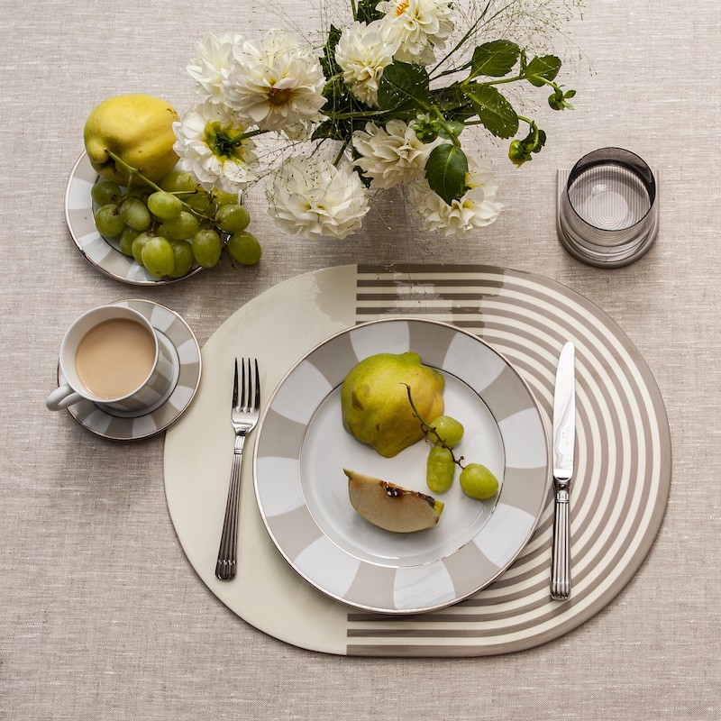 Stripes and solids lacquer placemat white turquoise