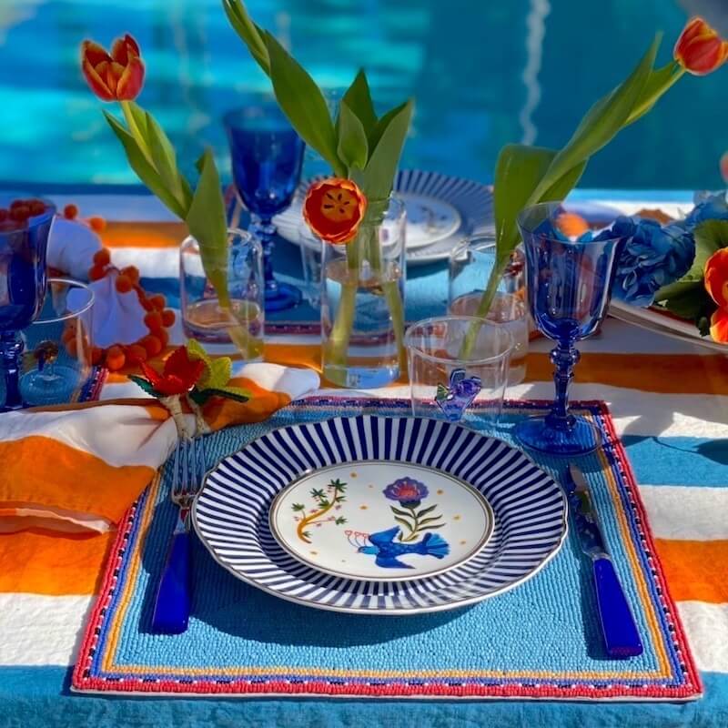 Orange and white fringe placemat