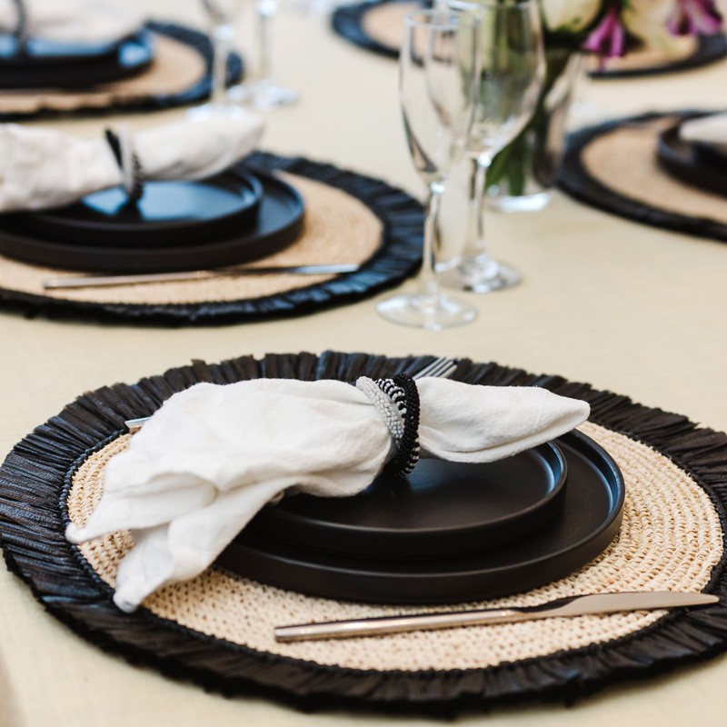Navy and white lacquer stripe placemat