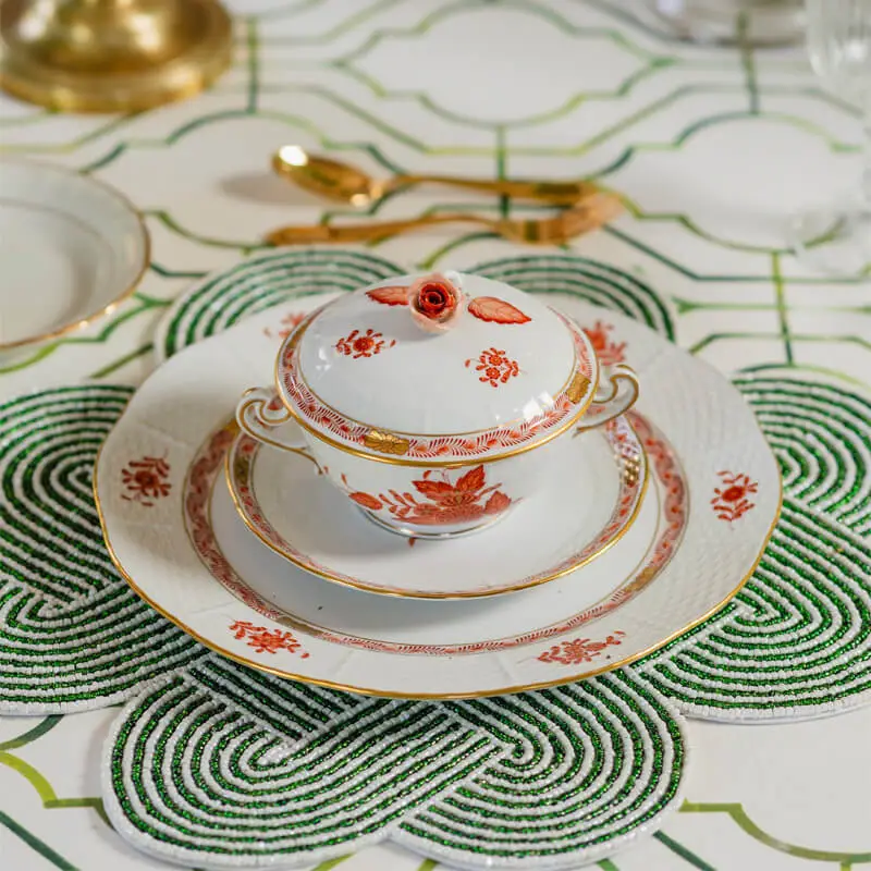 Navy and white lacquer stripe placemat